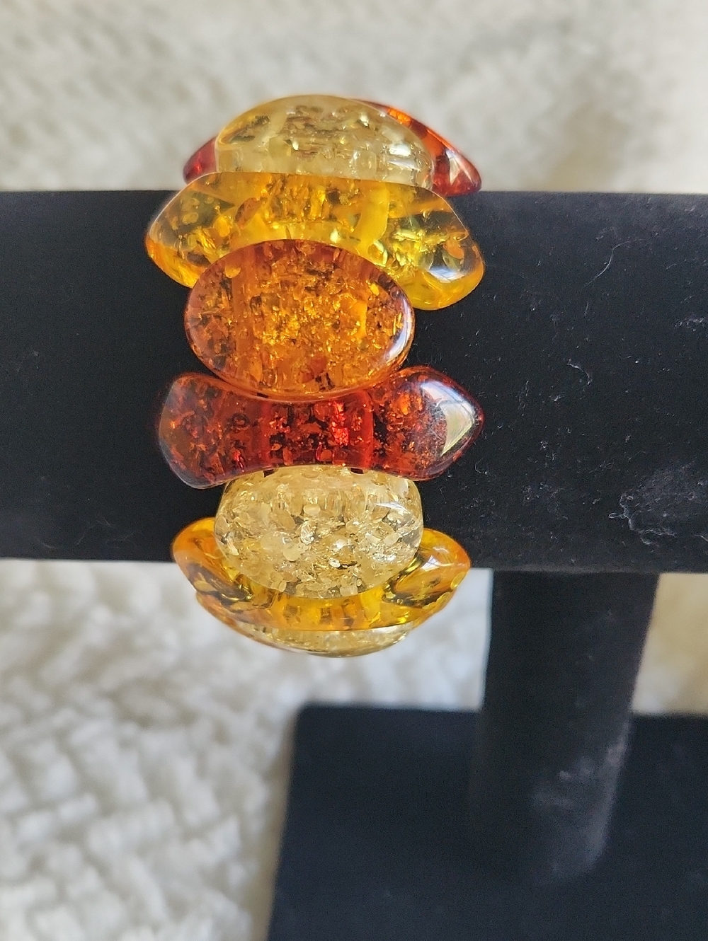 Beautiful Faux Amber Multicolor Faceted Resin Stretch Bracelet - Chunky Jewelry